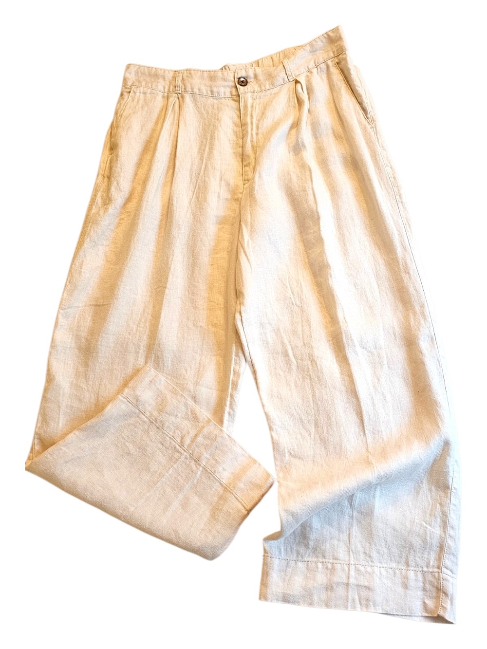 Joie 100% Linen Wide Leg Pants XL Cream Beige Coastal Minimalist